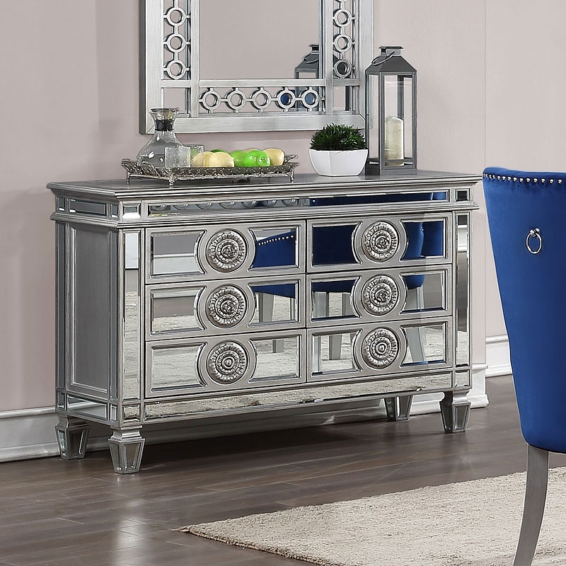 Varian Mirror/Wood Server w/6 Drawers