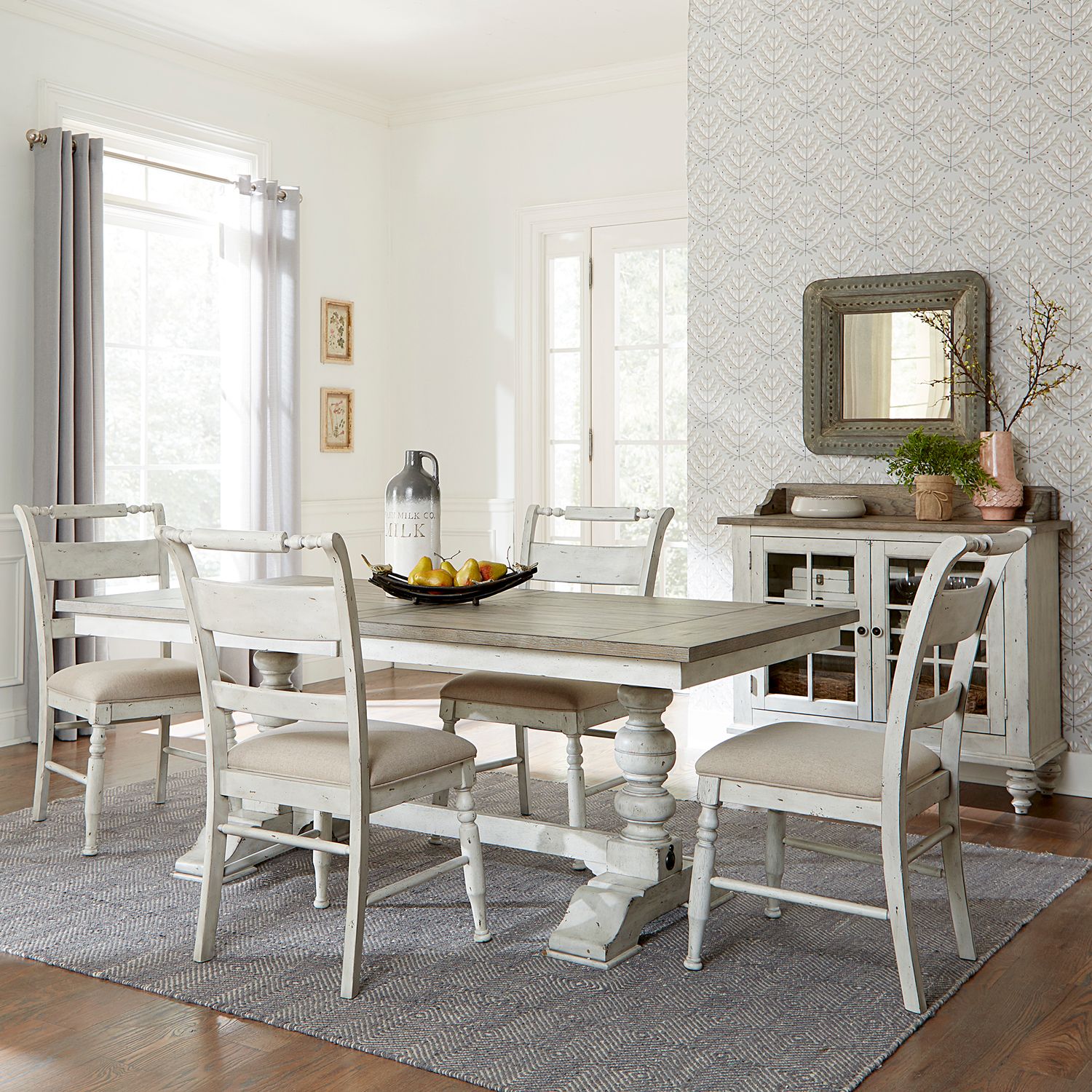 Whitney Extendable Trestle Dining Set | Antique Linen & Gray
