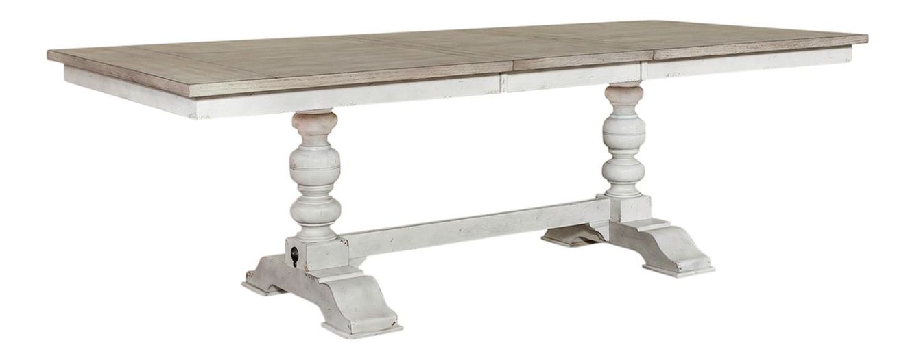 Whitney Extendable Trestle Dining Set | Antique Linen & Gray