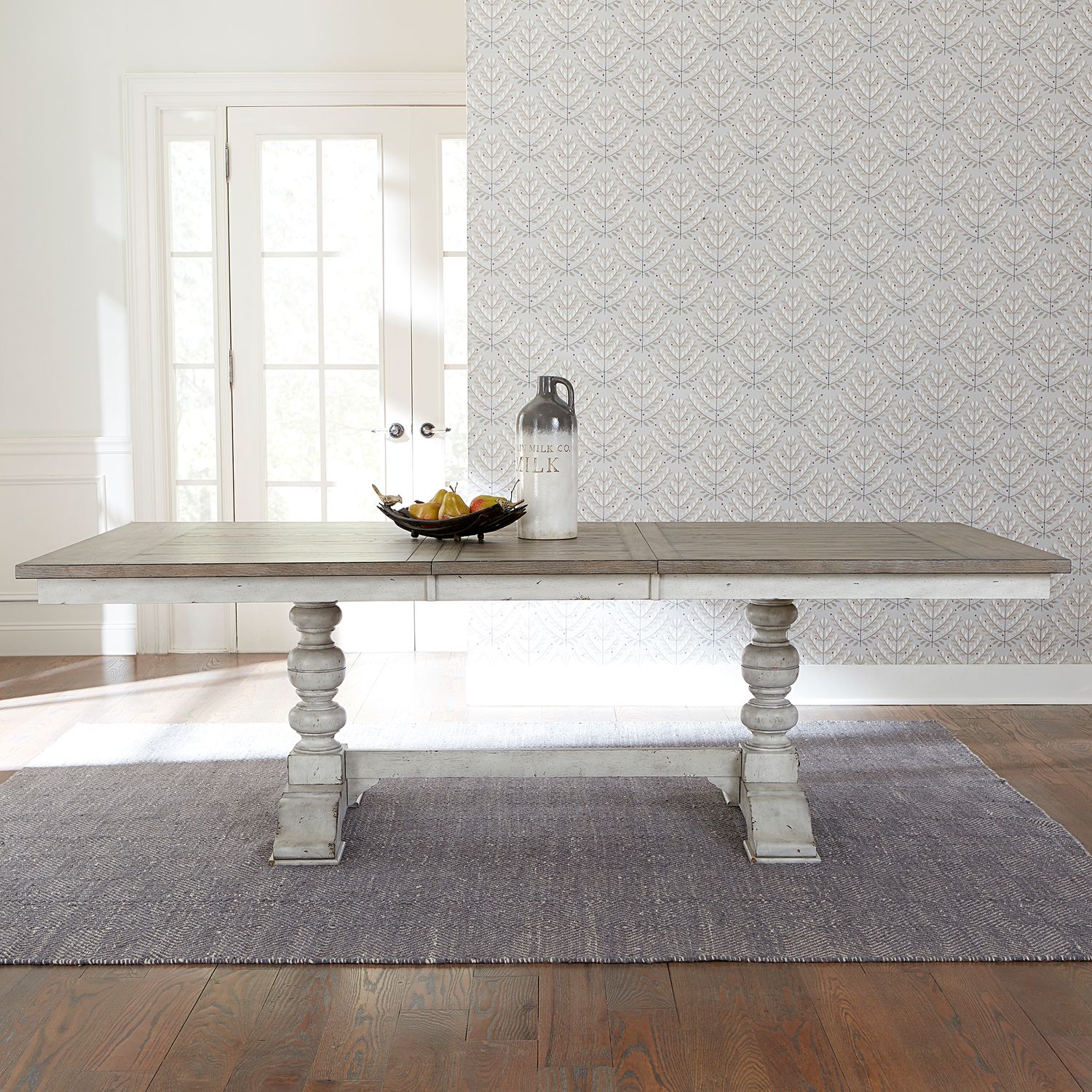 Whitney Extendable Trestle Dining Set | Antique Linen & Gray