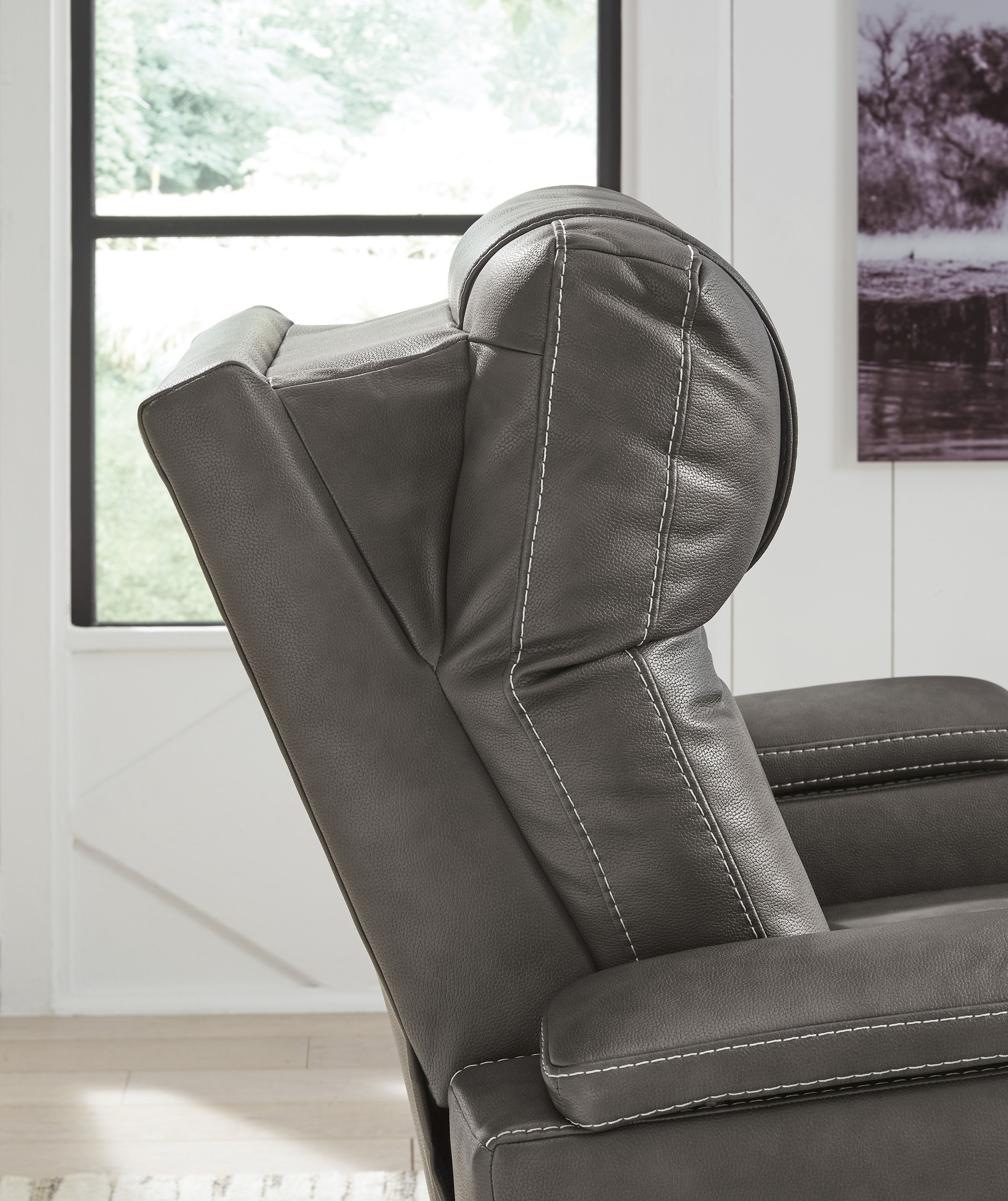 Feazada Faux Leather Power Recliner w/Adjustable Headrest & Lighting