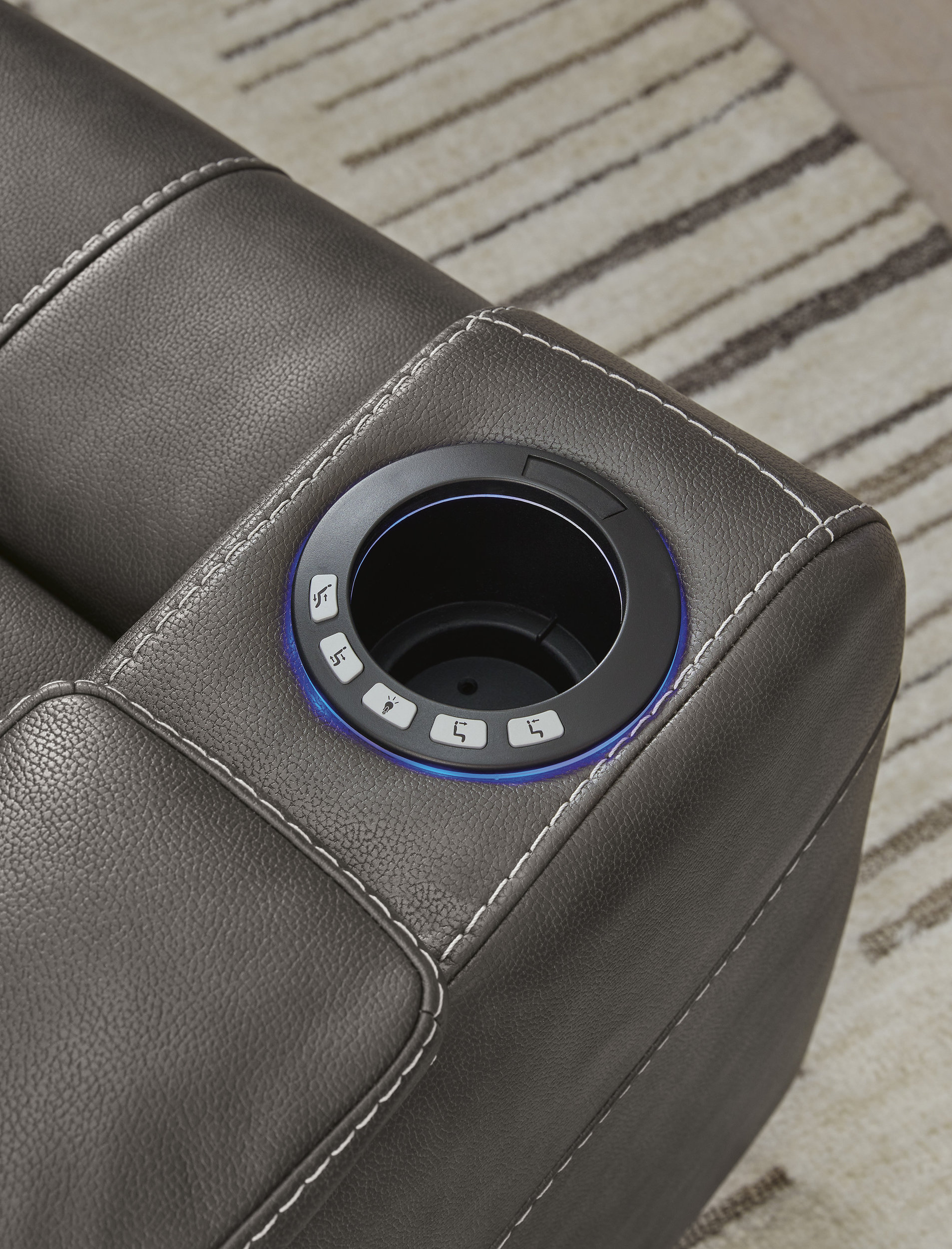 Feazada Faux Leather Power Recliner w/Adjustable Headrest & Lighting