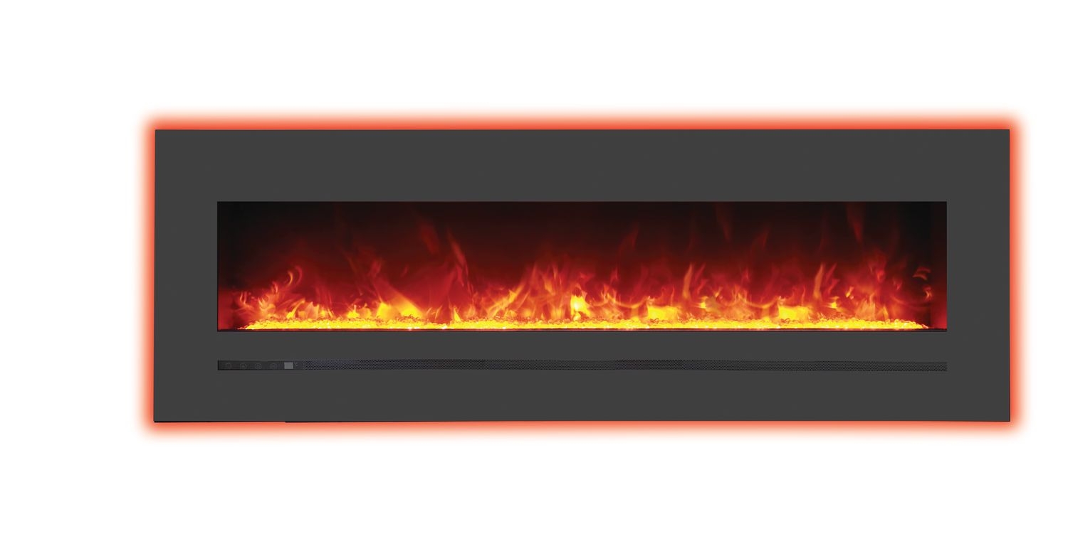 LINEAR Wall Mount/Flush Mount Electric Fireplace w/ Steel Surround & Clear Media