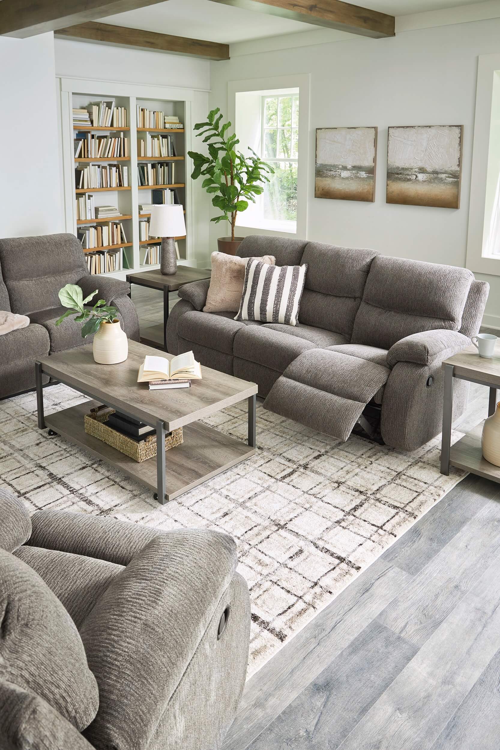 Ashley Scranto Fabric Reclining Sofa living room set
