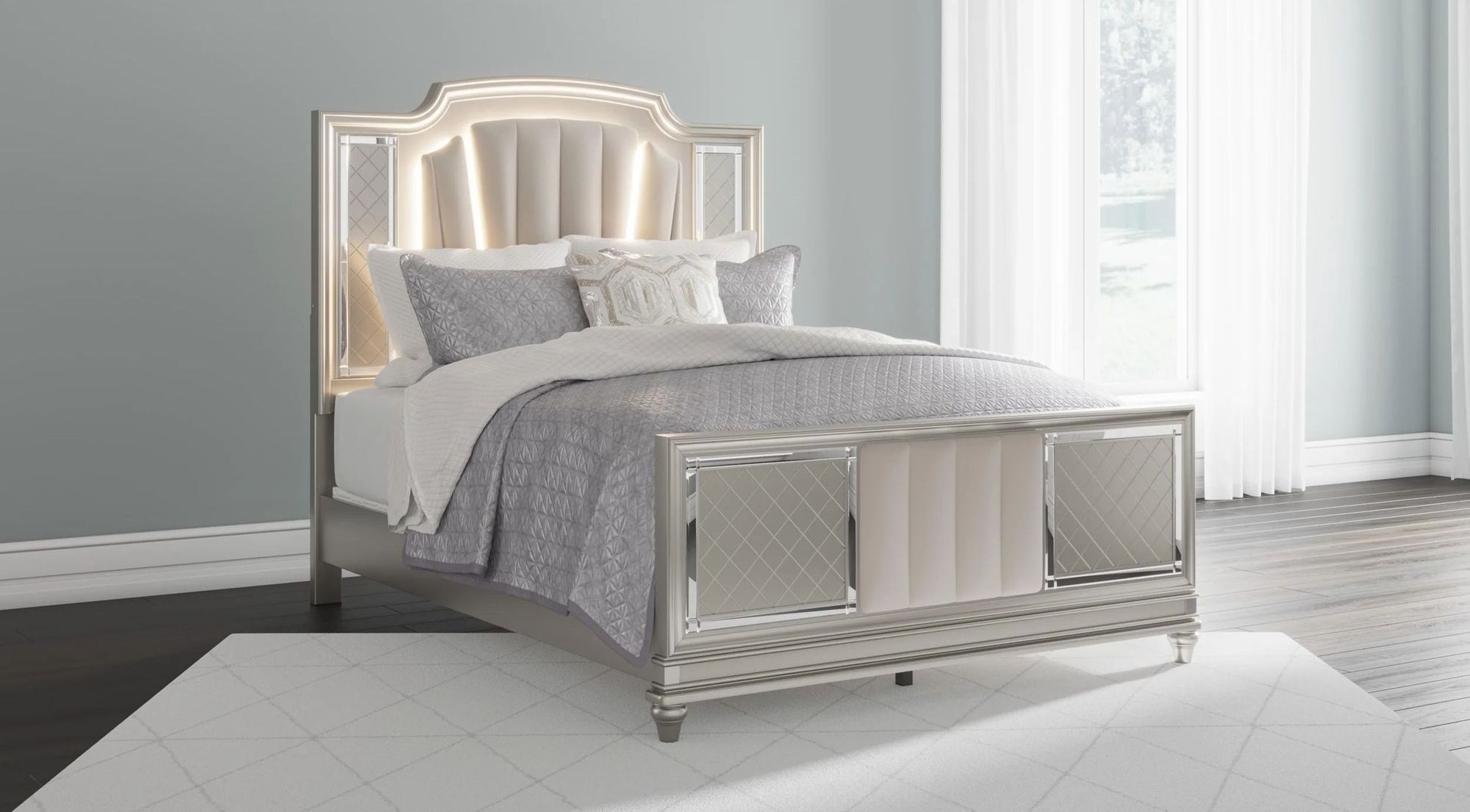 Ashley SM Chevanna Velvet Upholstered Panel Bedroom Set with LED Backlight