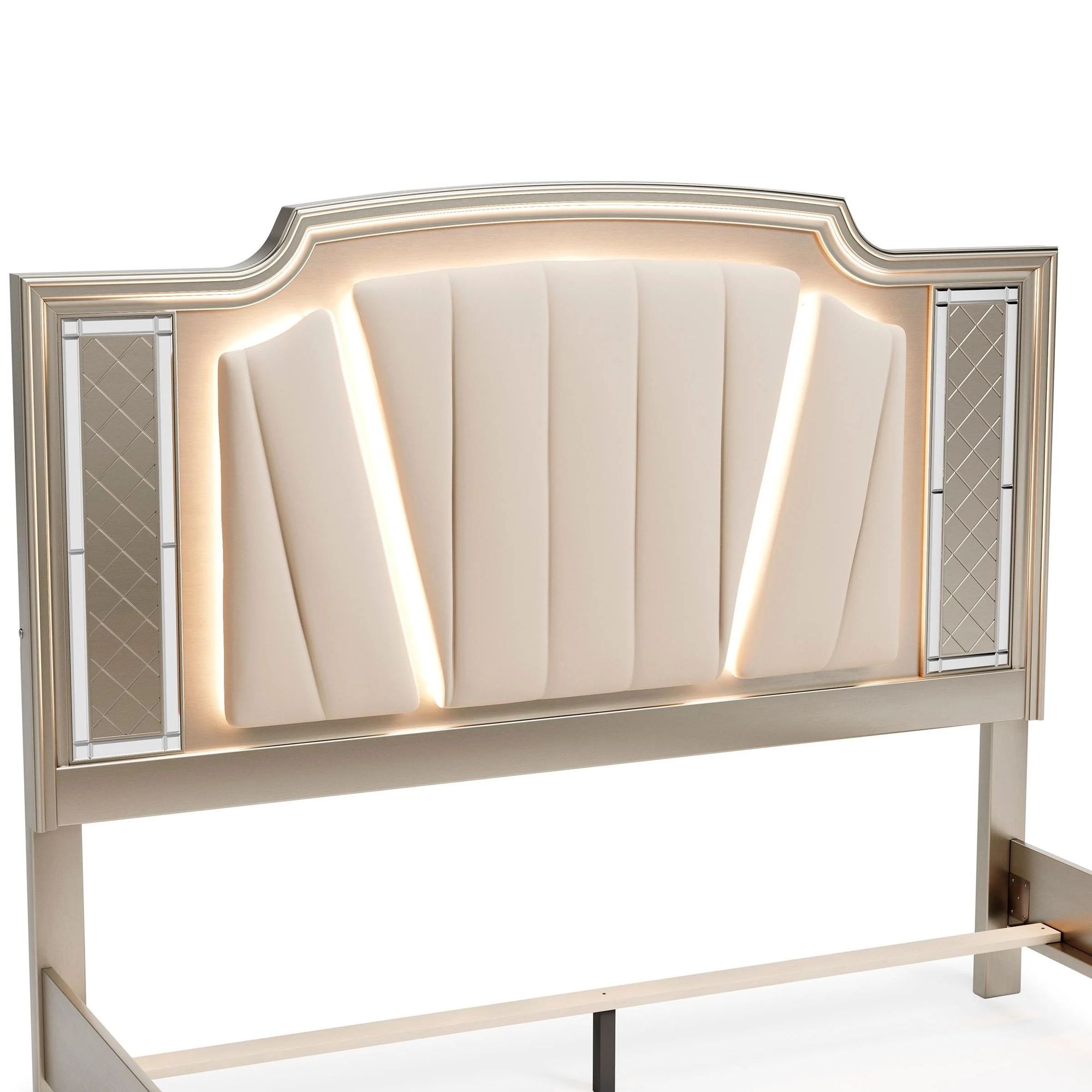 Chevanna Velvet Upholstered King Size Panel Bed with LED Backlight