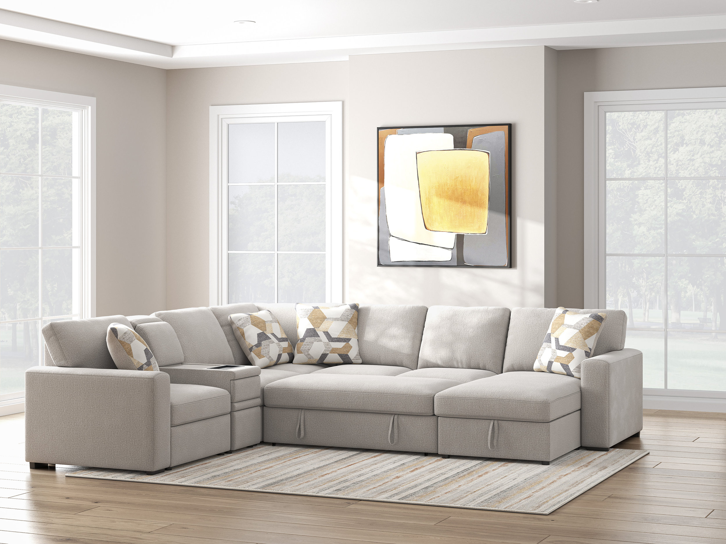 Higgesbee L-Shaped Polyester 5-Piece Sectional with Pop Up Sleeper & Chaise