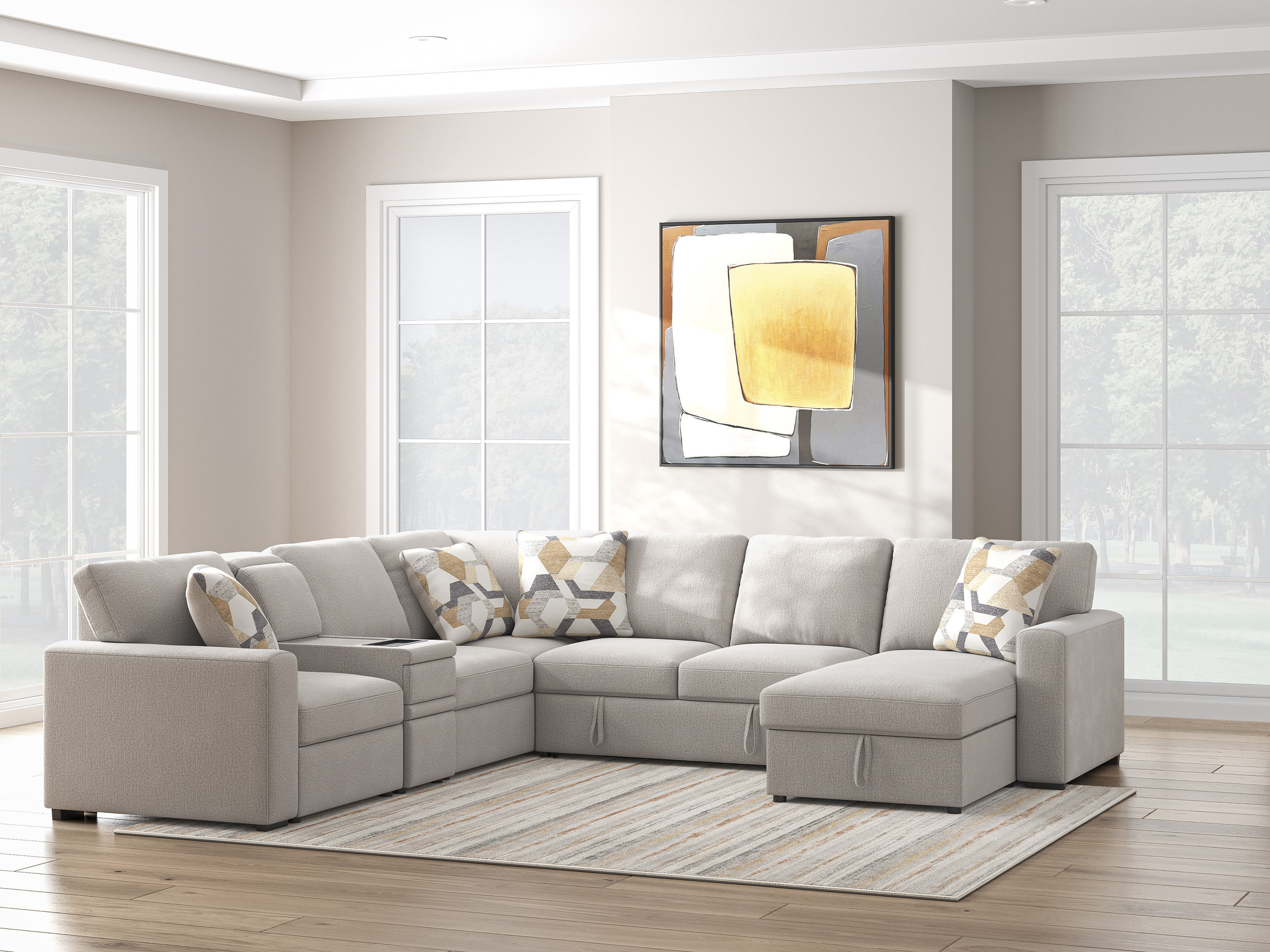 Higgesbee L-Shaped Polyester 5-Piece Sectional with Pop Up Sleeper & Chaise