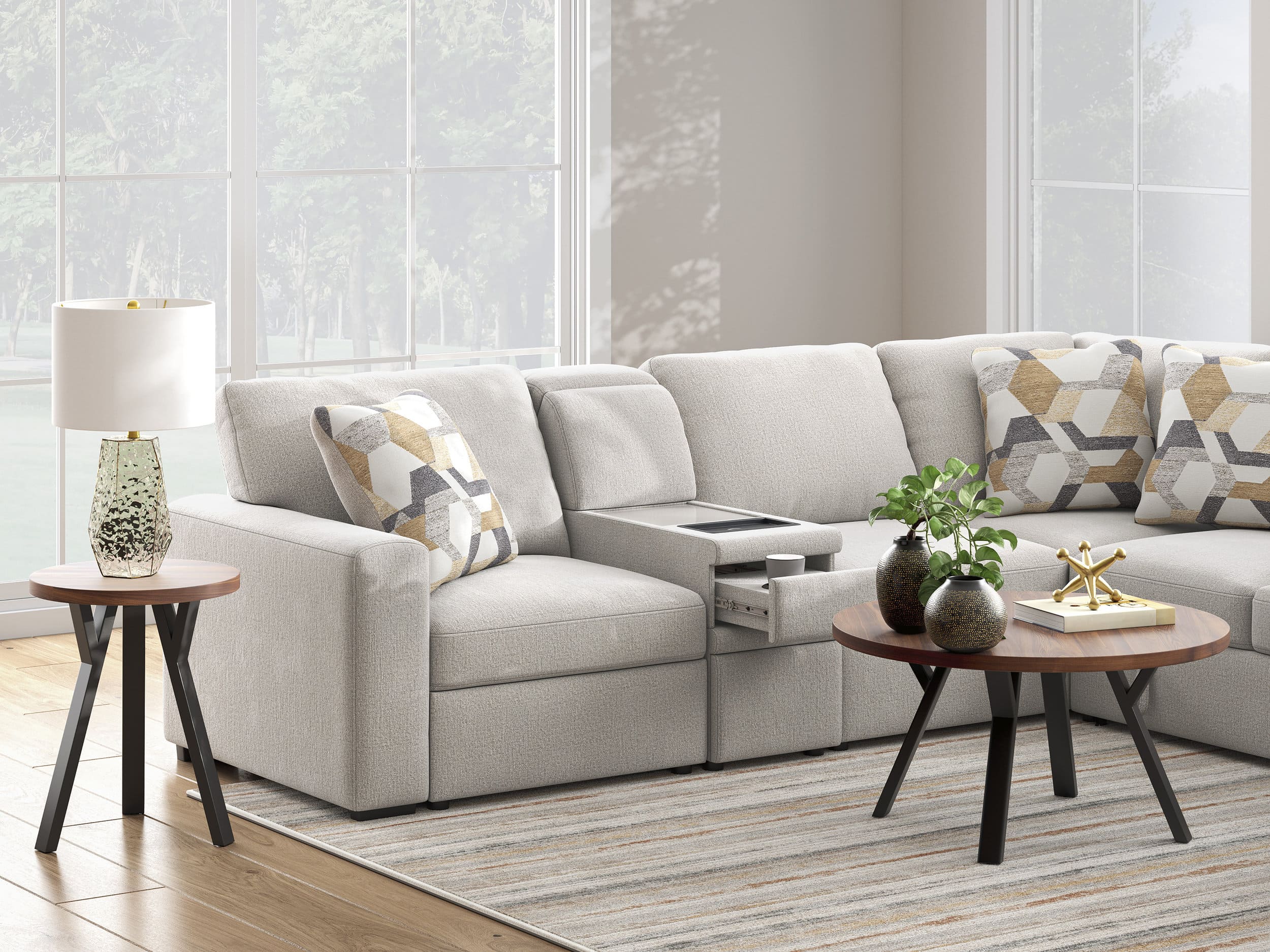 Higgesbee L-Shaped Polyester 5-Piece Sectional with Pop Up Sleeper & Chaise