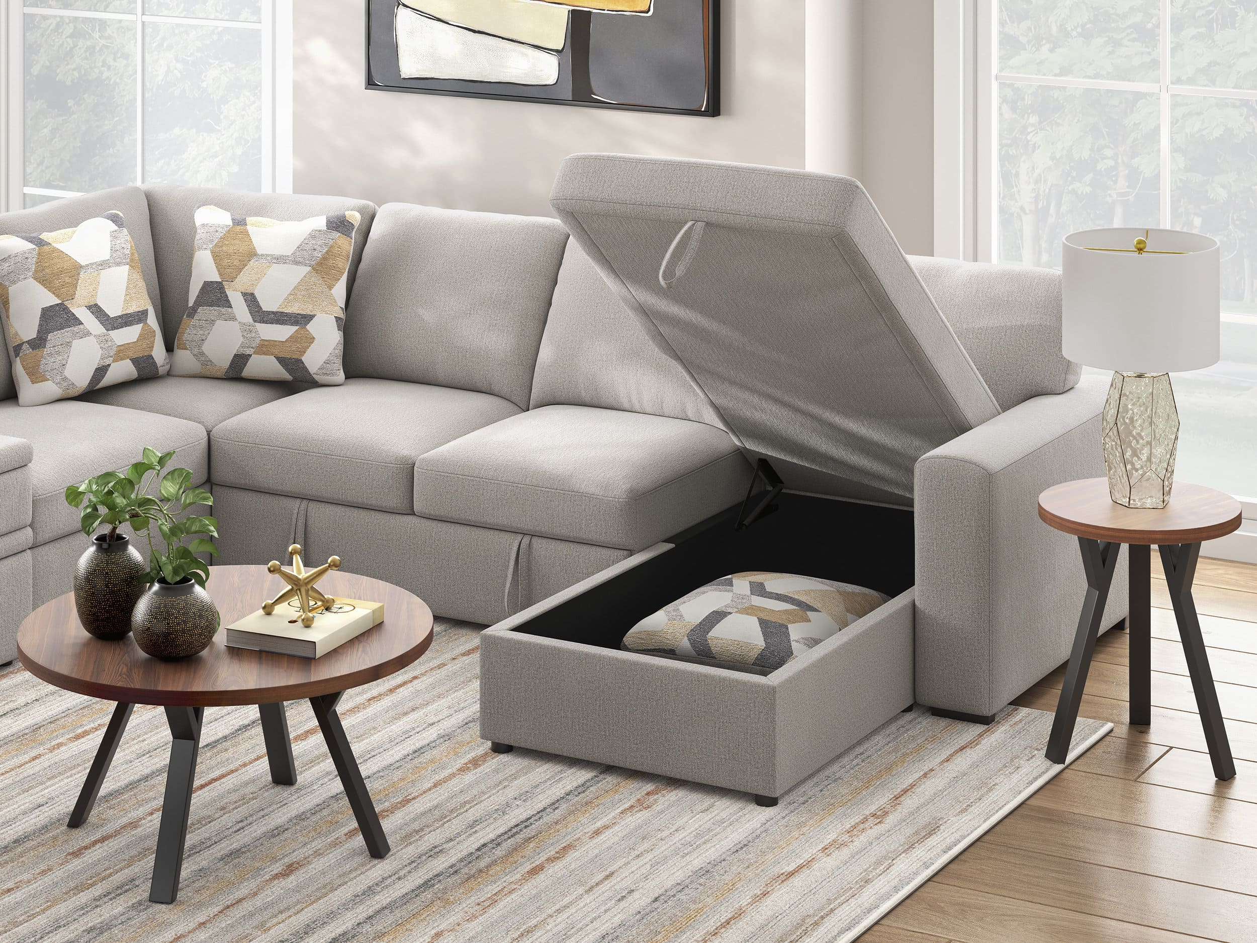 Higgesbee L-Shaped Polyester 5-Piece Sectional with Pop Up Sleeper & Chaise