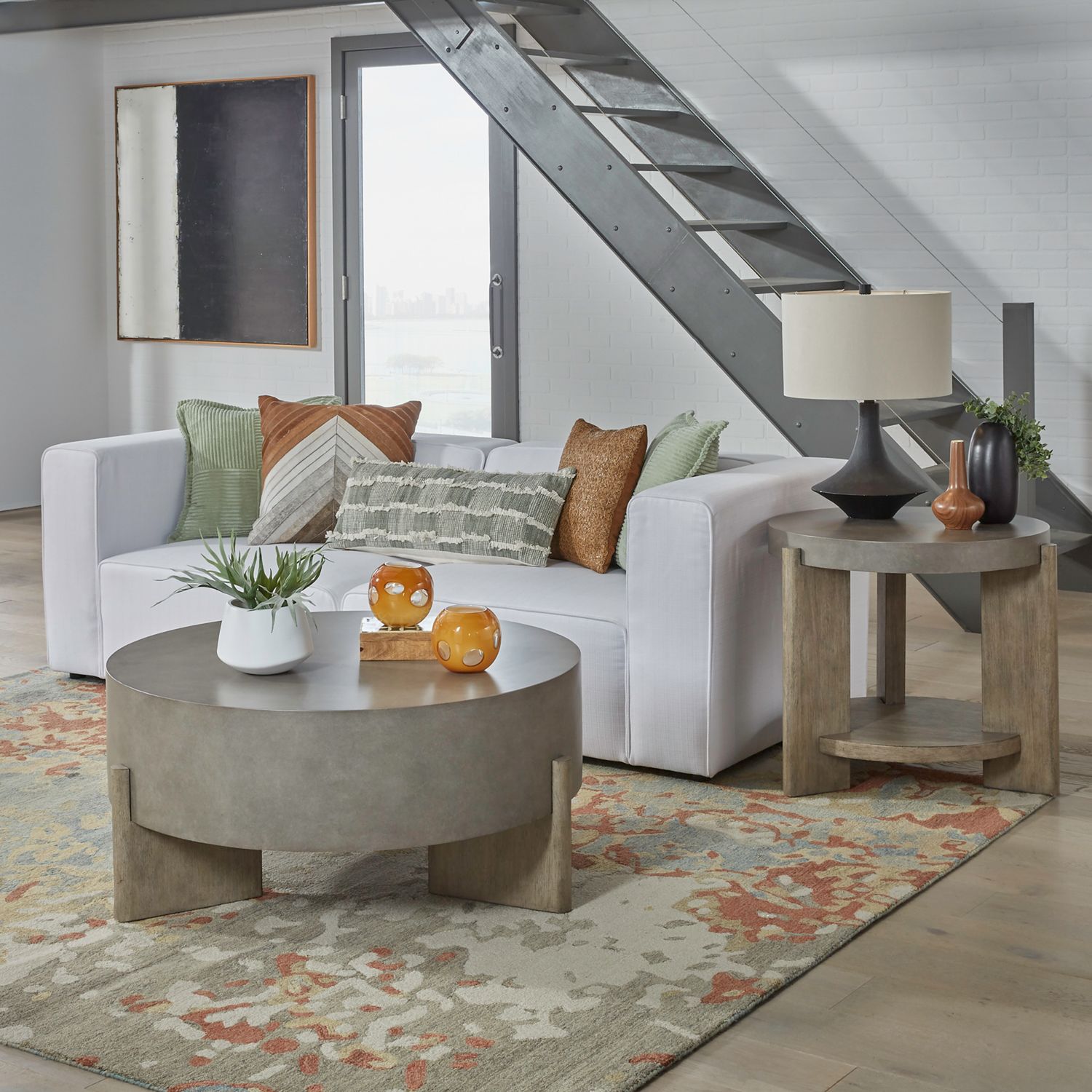 Affinity Round Faux Concrete/Wood Cocktail Table