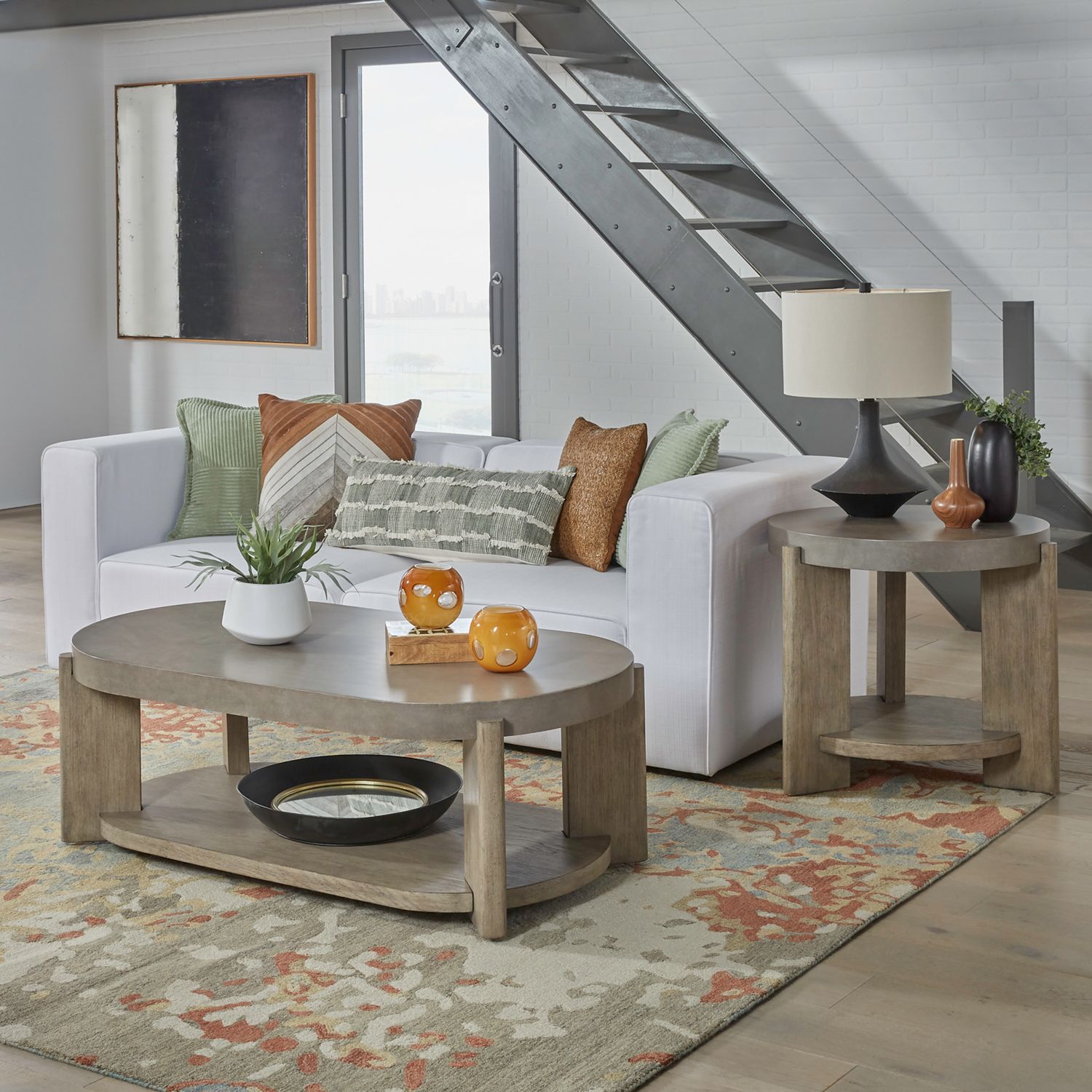 Affinity Round Faux Concrete/Wood End Table