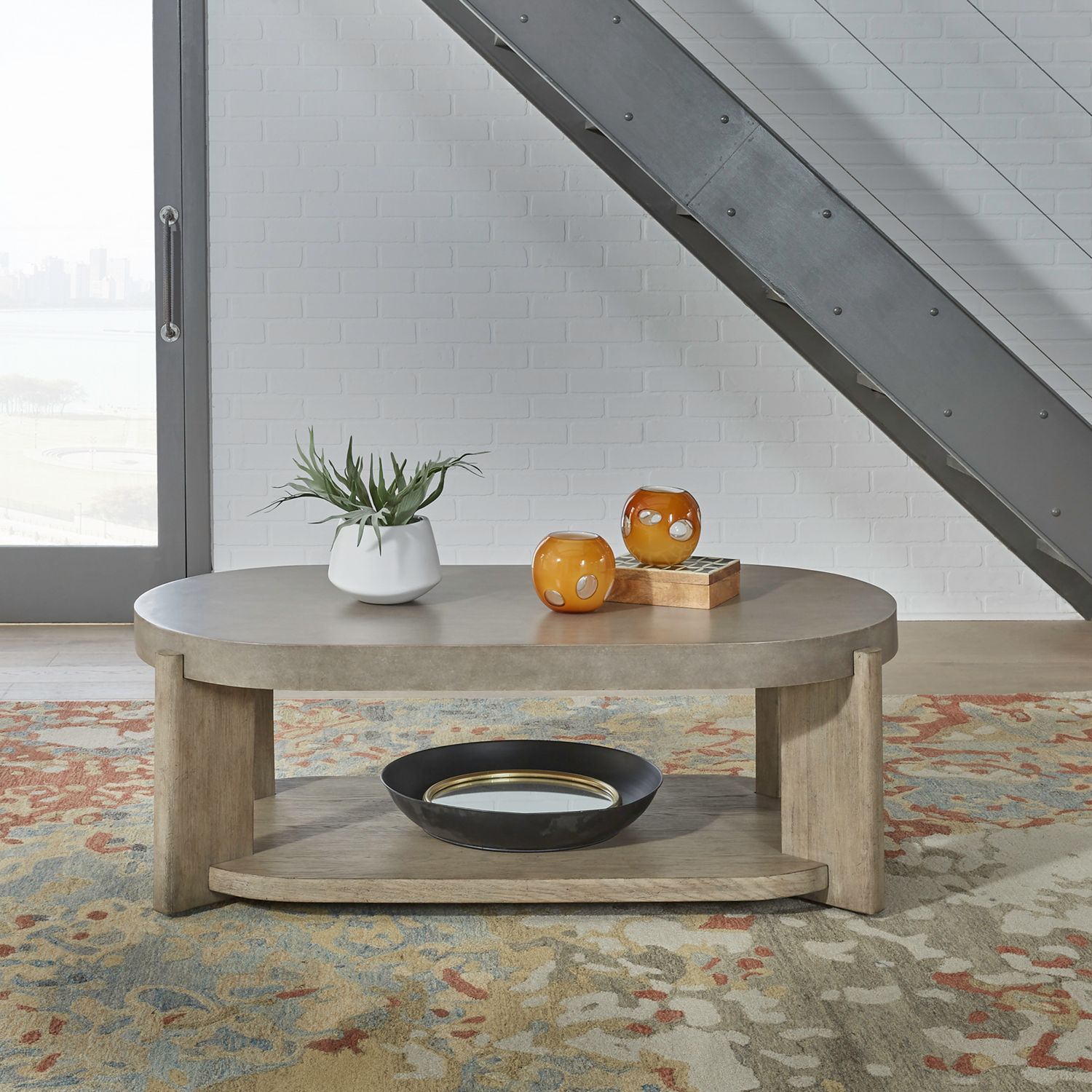 Affinity Oval Faux Concrete Cocktail Table Set 3 Piece