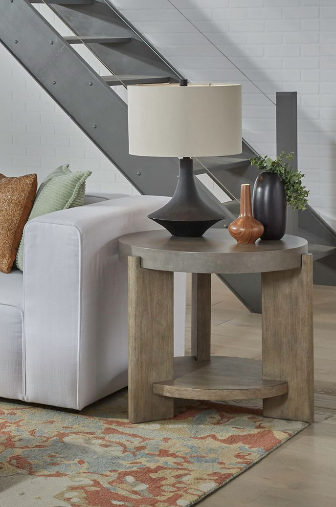 Affinity Round Faux Concrete/Wood End Table