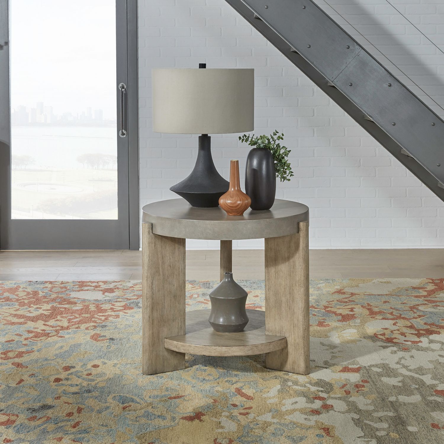 Affinity Round Faux Concrete Wood Cocktail Table Set