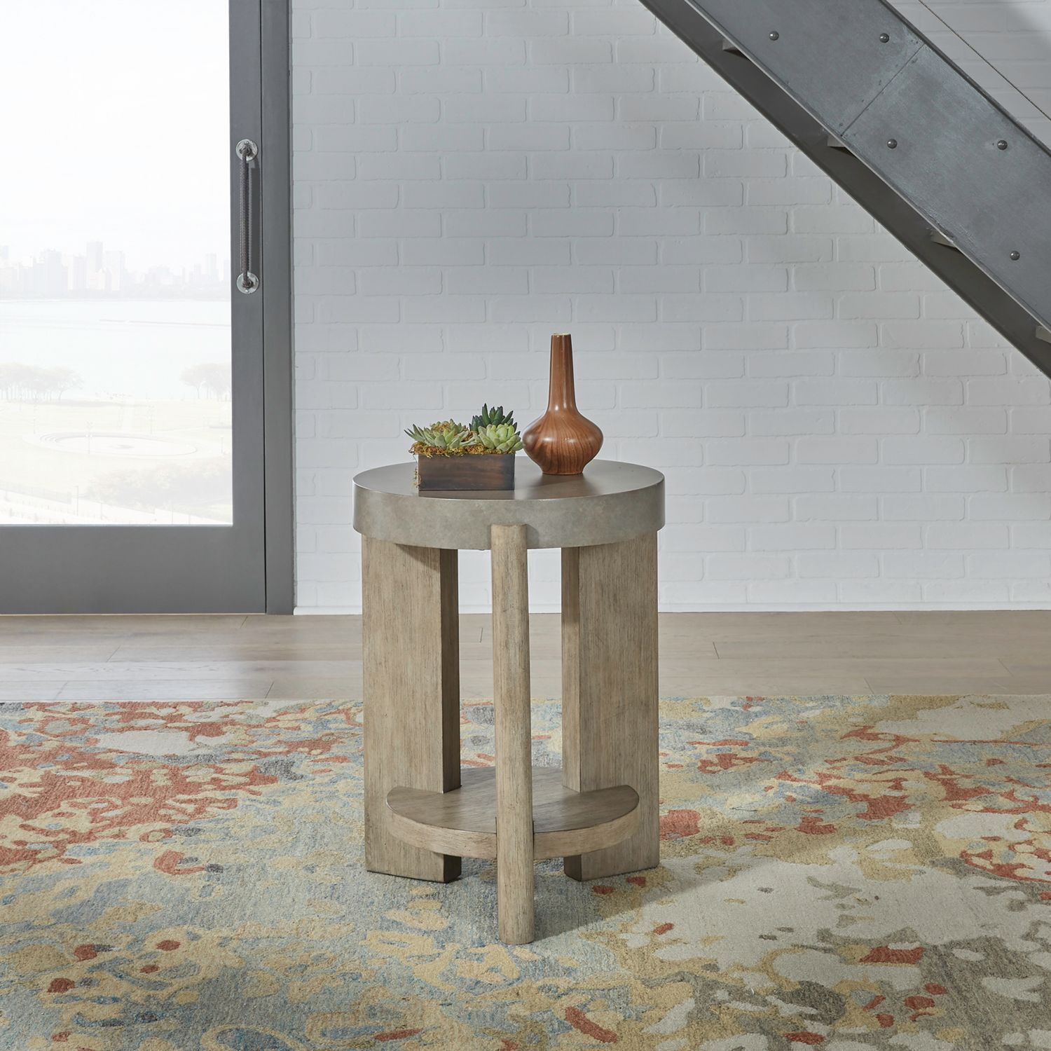 Affinity Round Faux Concrete Wood Cocktail Table Set