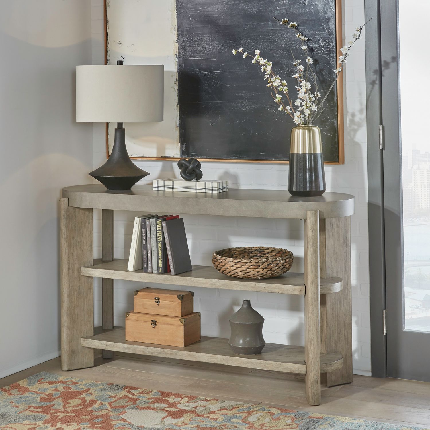 Affinity Rectangular Faux Concrete/Wood Sofa Table