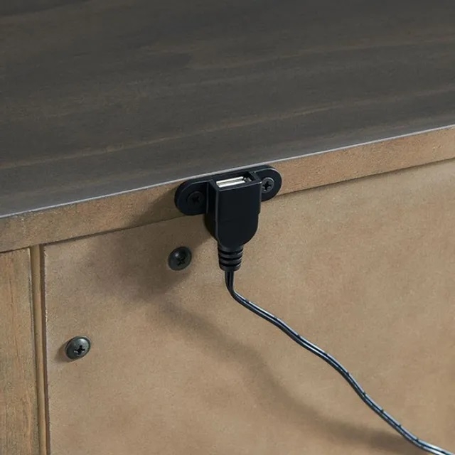 Alaina Wood Nightstand w/2 Drawers & USB Charger