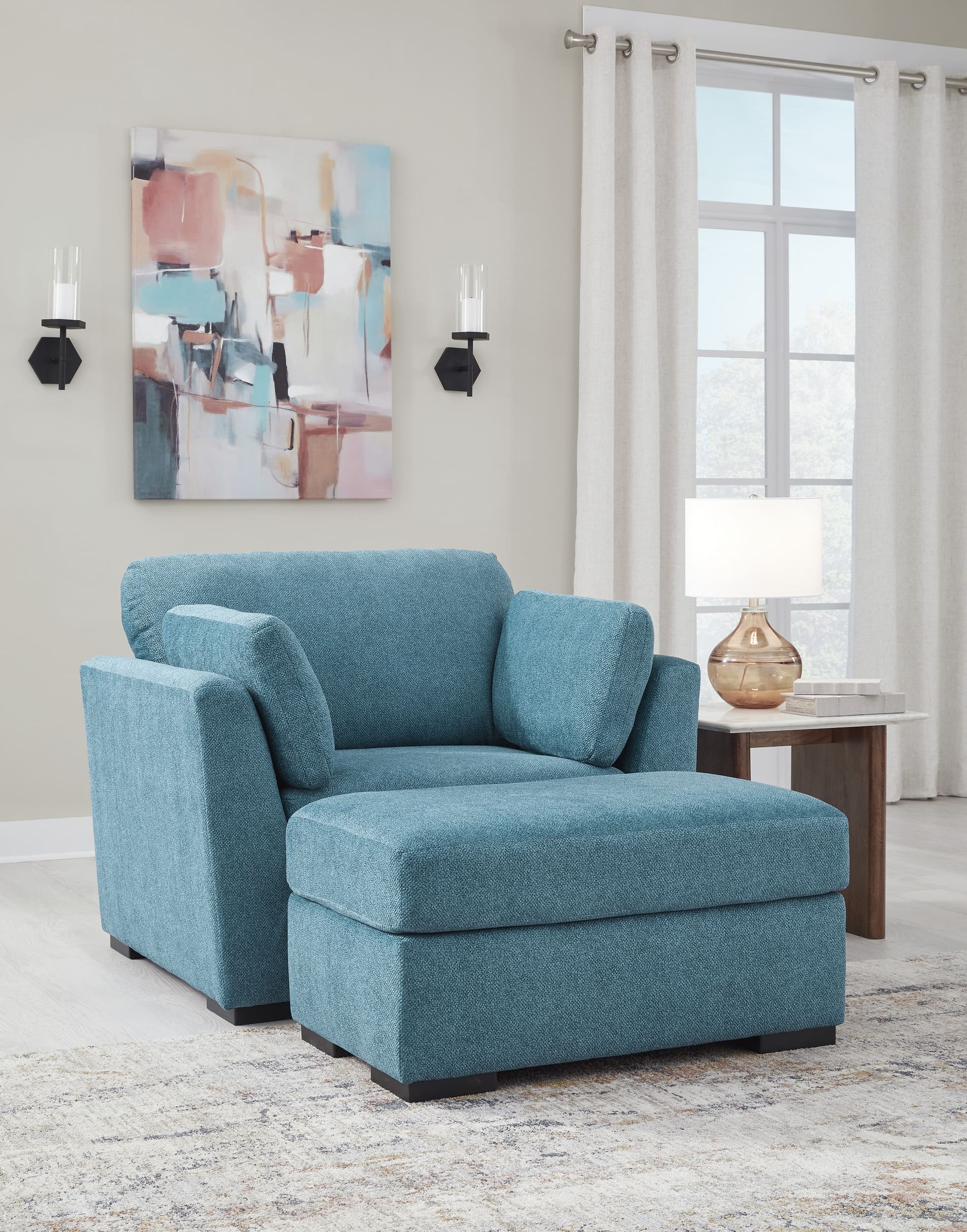 Ashley Keerwick Teal Chair And Ottoman