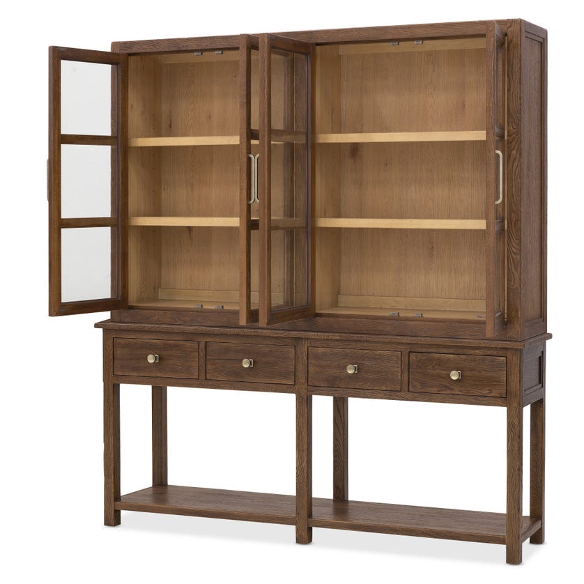 Driftwood Wood Veneer/Wood/Glass 4-Drawer Display Sideboard with LED