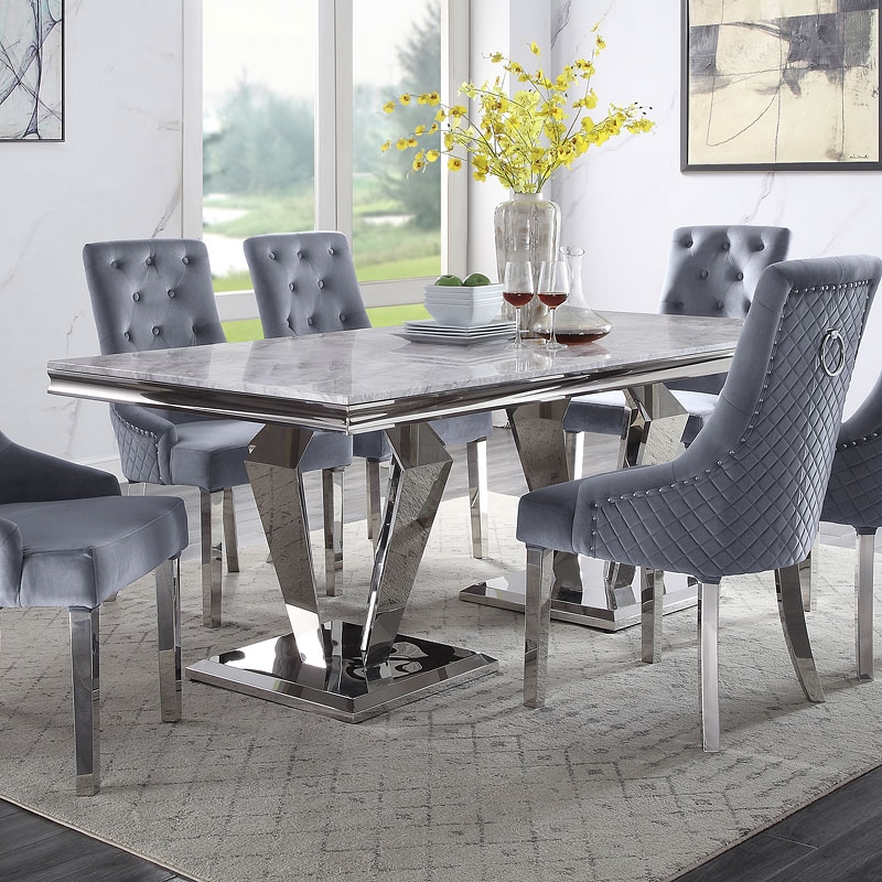 Satinka Faux Marble/Steel Dining Room Set