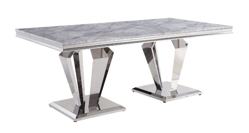 Satinka Faux Marble/Steel Dining Room Set
