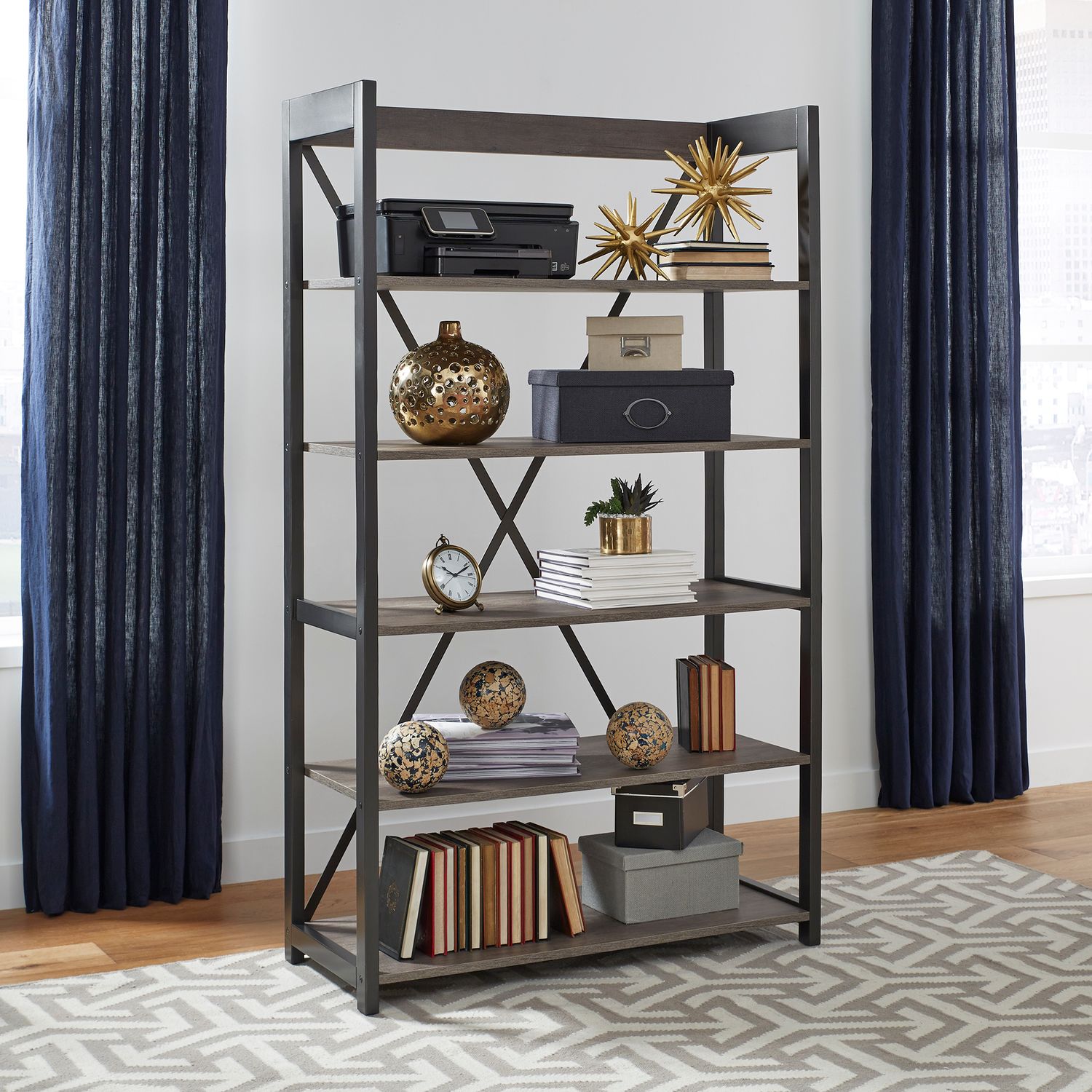 Tanners Creek Melamine/Wood/Metal 5-Tier Bookcase
