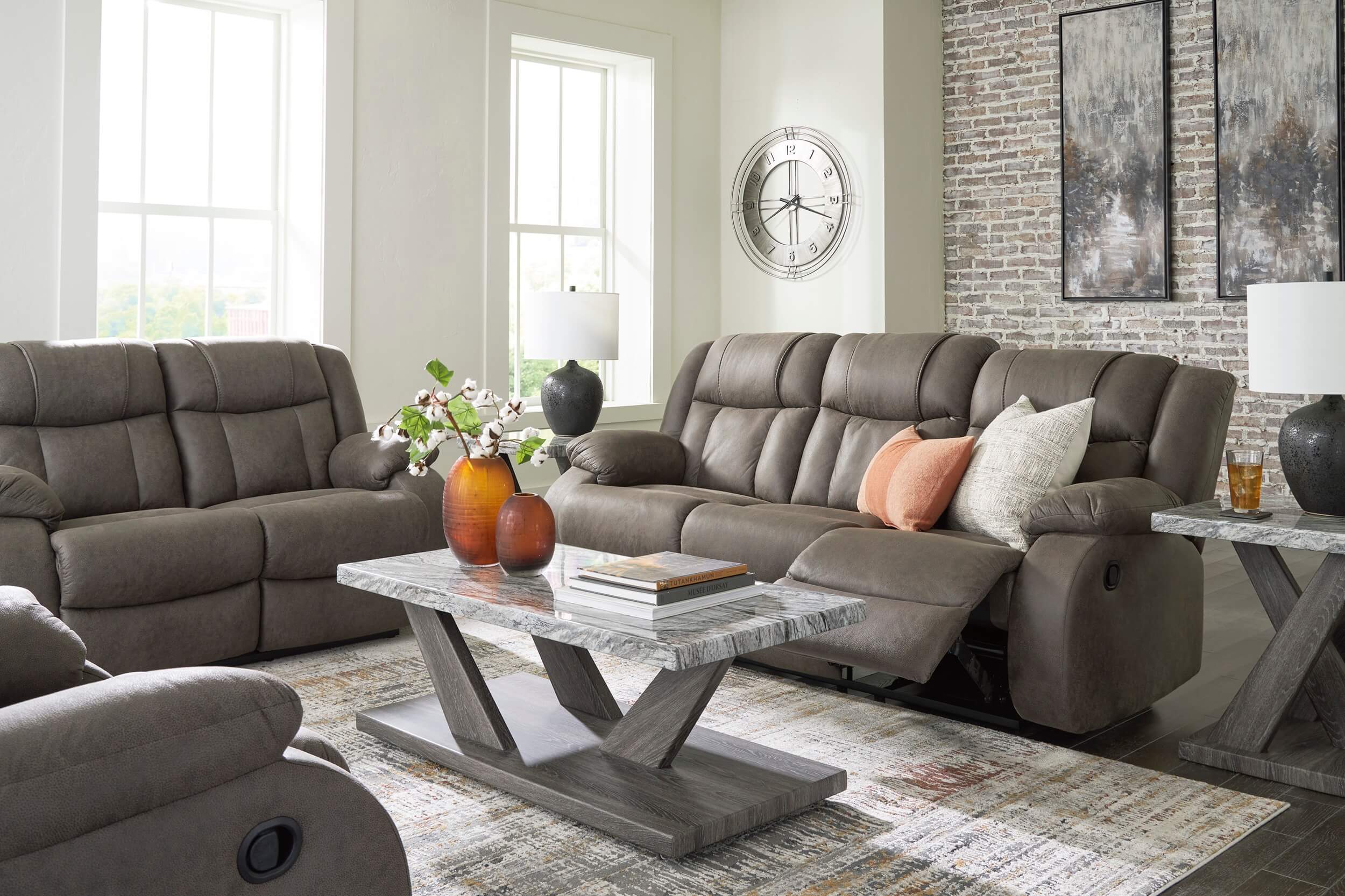 Ashley First Base Reclining Sofa And Loveseat