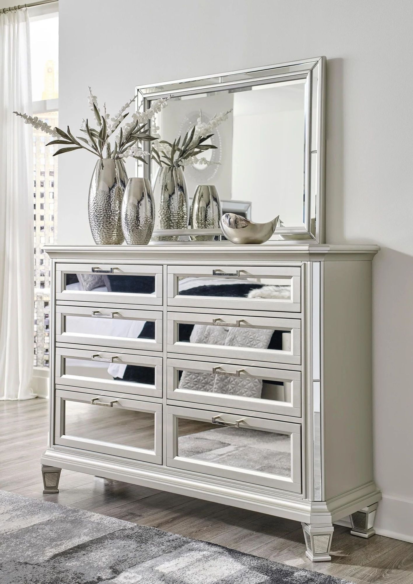 Ashley SM Lindenfield Polyester Upholstered Panel Bedroom Set with LED Backlight