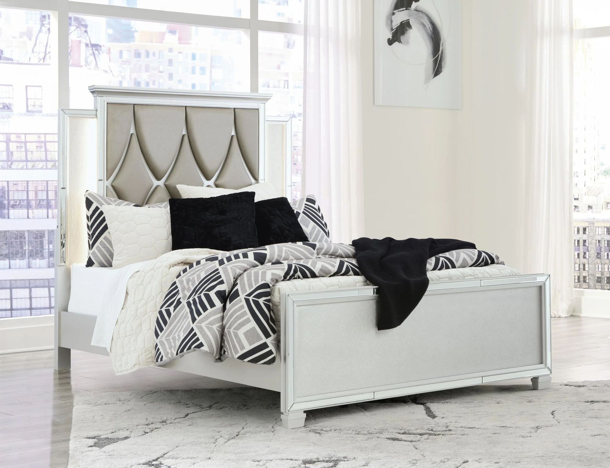 Lindenfield Polyester Upholstered Panel Bed with LED Backlight
