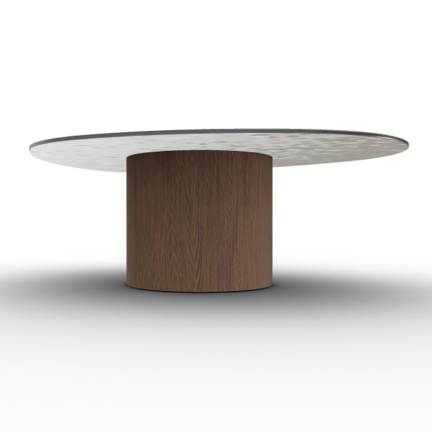 Mushroom Tempered Glass/Wood Pedestal Coffee Table