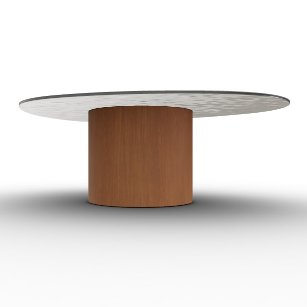 Mushroom Tempered Glass/Wood Pedestal Coffee Table
