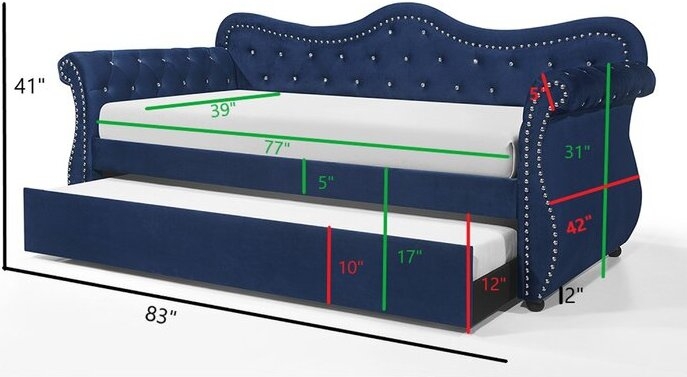 Abby Velvet Tufted Daybed w/Trundle