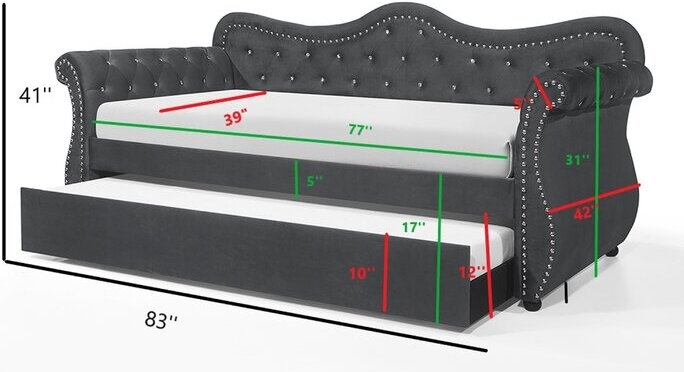 Abby Velvet Tufted Daybed w/Trundle