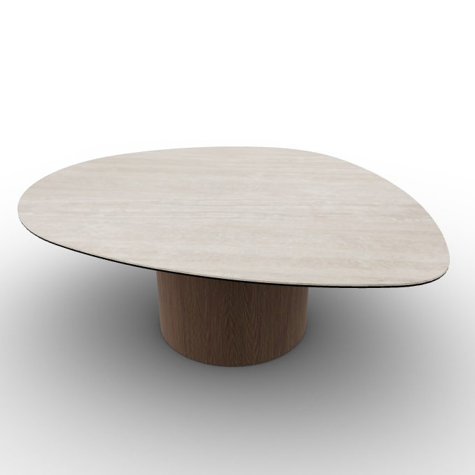 Mushroom Laminated Ceramic-Glass/Wood Pedestal Coffee Table