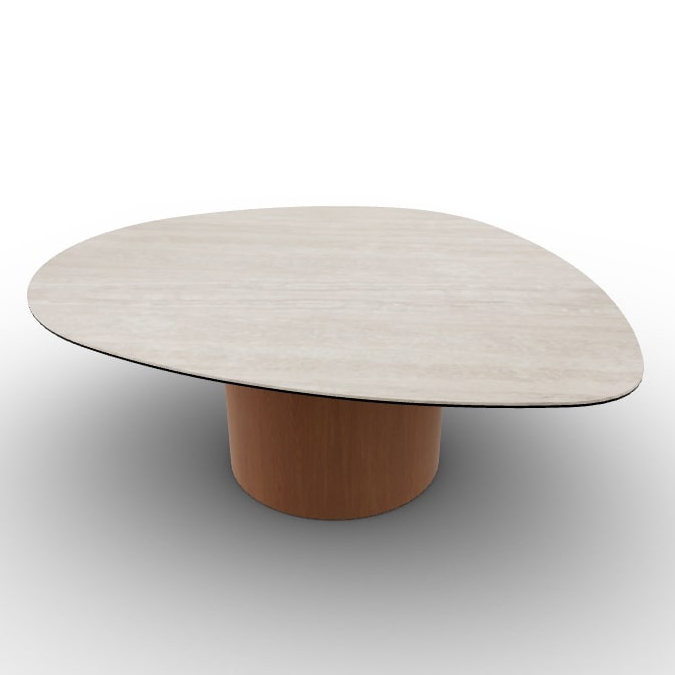 Mushroom Laminated Ceramic-Glass/Wood Pedestal Coffee Table