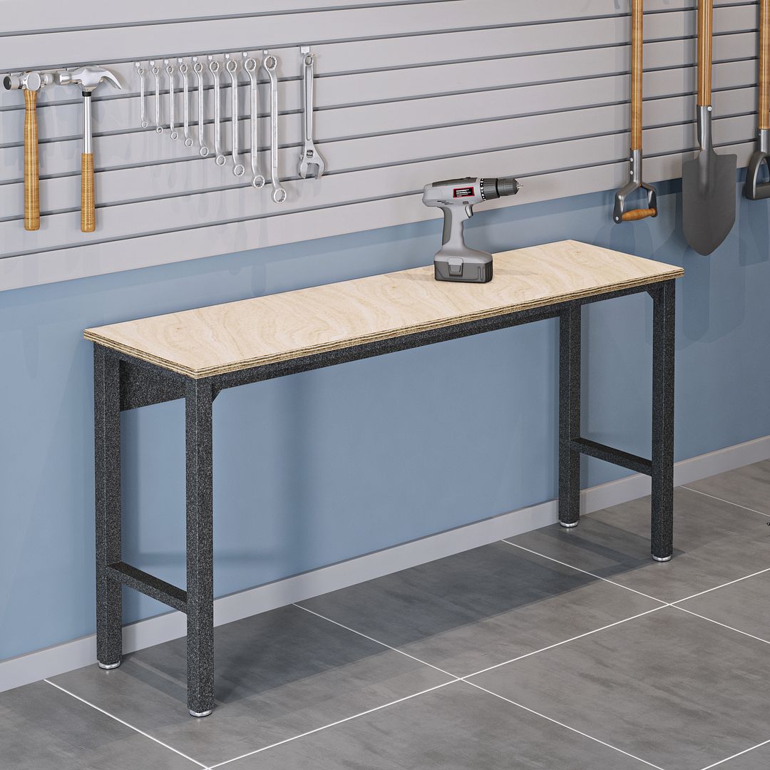 Fortress 72.4-inch Natural Wood & Steel Garage Table