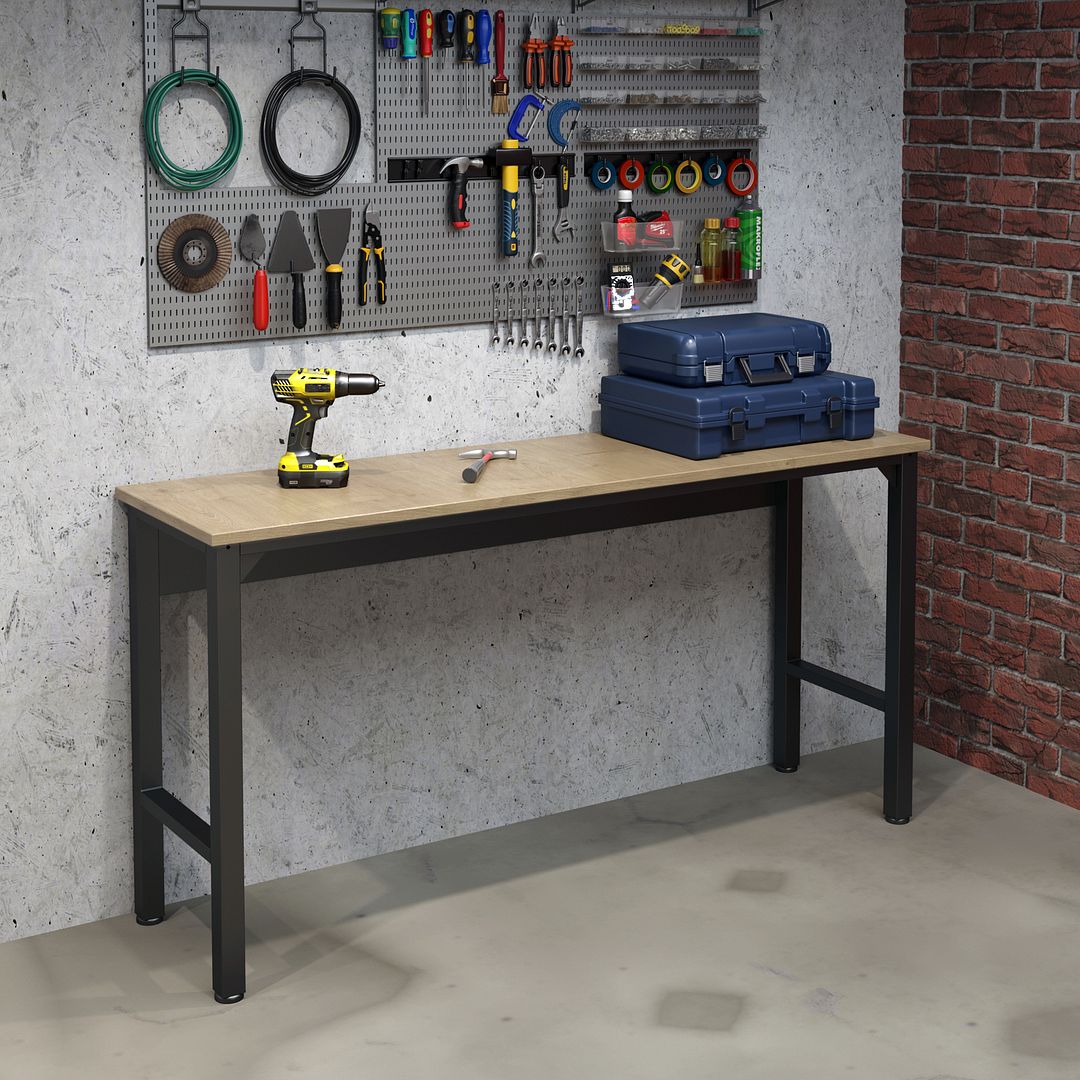 Fortress 72.4-inch Natural Wood & Steel Garage Table