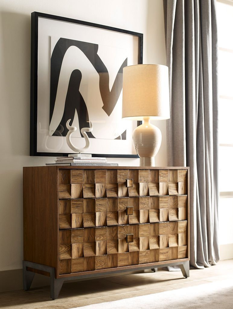 Ad Modern Synergy Wood Pattern Console w/3 Drawers