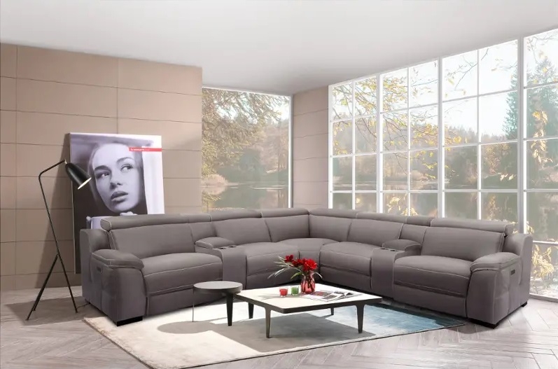 SM 70009 Fabric L-Shaped Modular Power Reclining Sectional Sofa