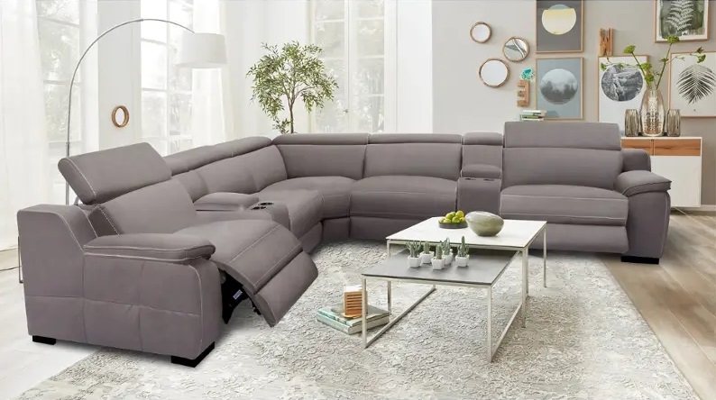 SM 70009 Fabric L-Shaped Modular Power Reclining Sectional Sofa