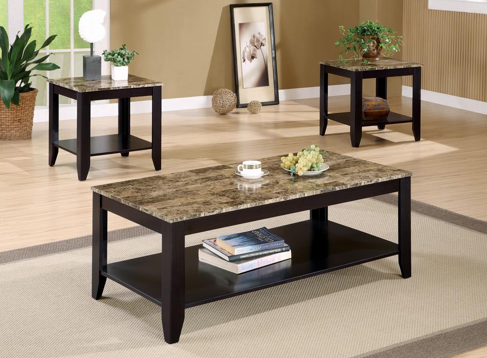 Flores Faux Marble 3-piece Occasional Table Set with Shelf