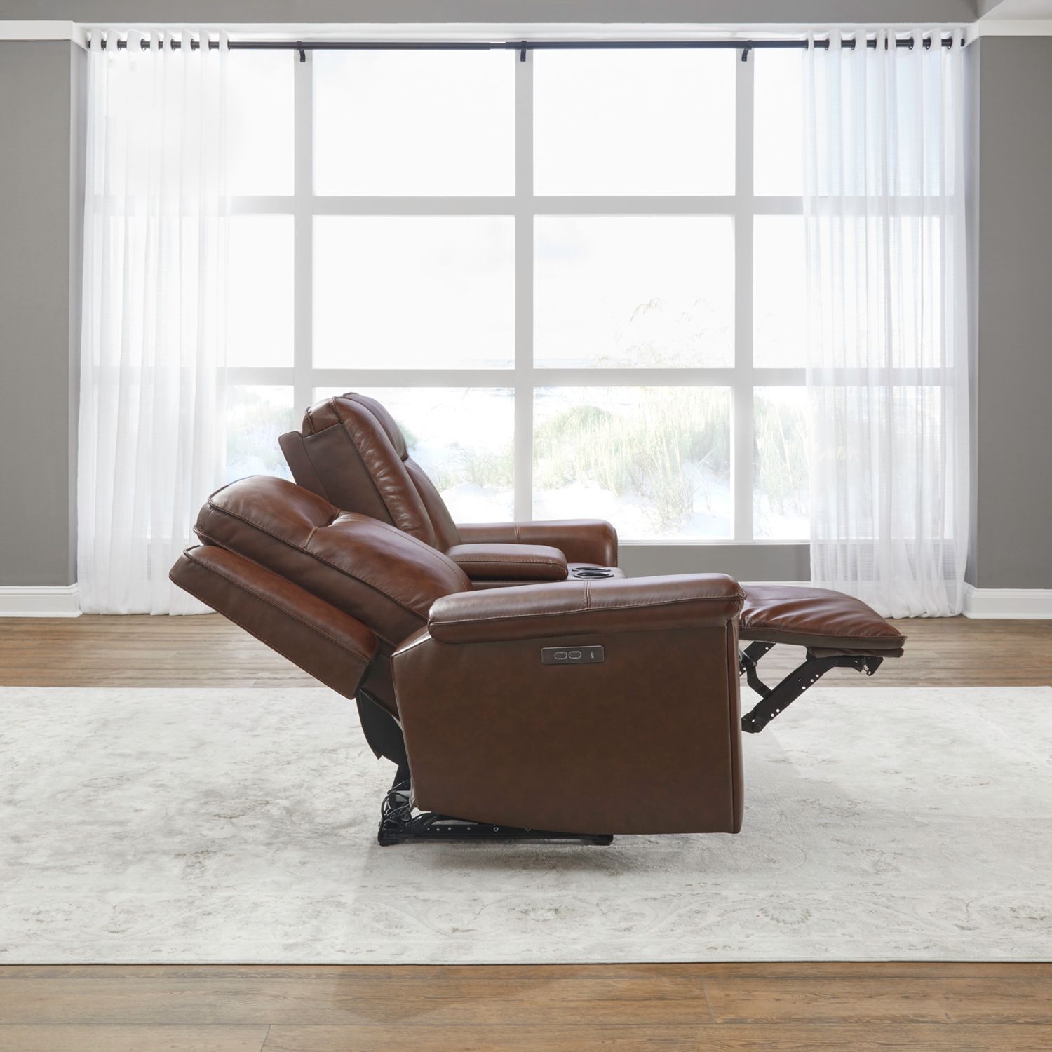 Avery Leather Power Reclining Loveseat w/Console & USB Chargers