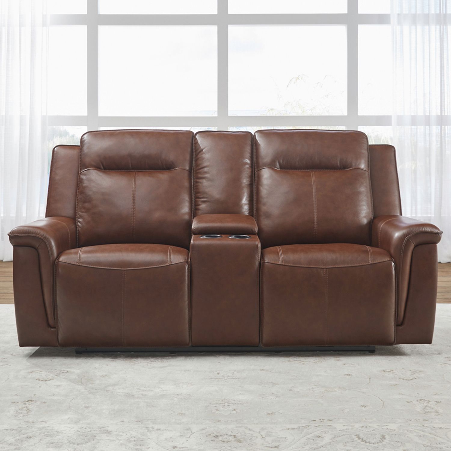 Avery Leather Power Reclining Living Room Set | Cognac