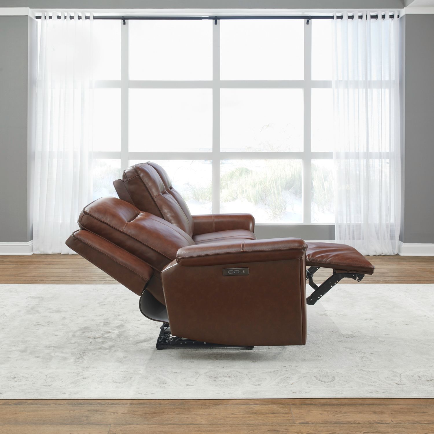 Avery Leather Power Reclining Living Room Set | Cognac