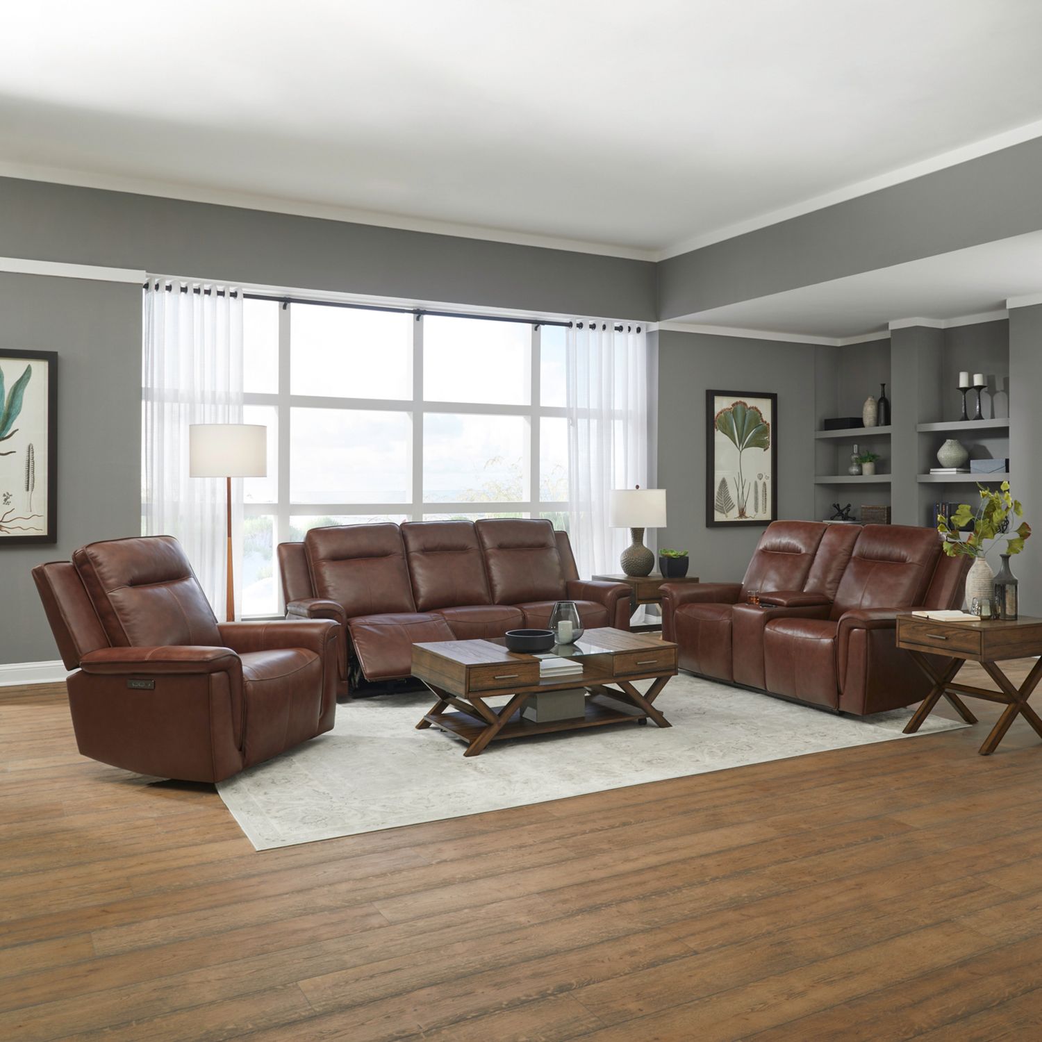 Avery Leather Power Reclining Loveseat w/Console & USB Chargers
