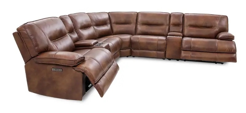 SM 70048 Top Grain Leather L-Shaped Power Reclining Sectional Sofa