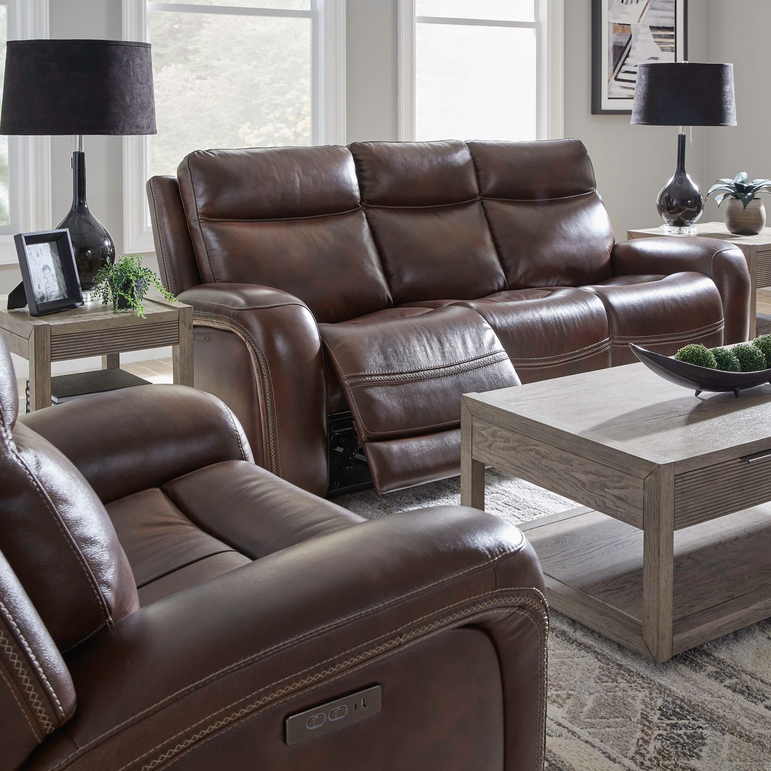Blair Leather Power Reclining Living Room Set | USB Charging