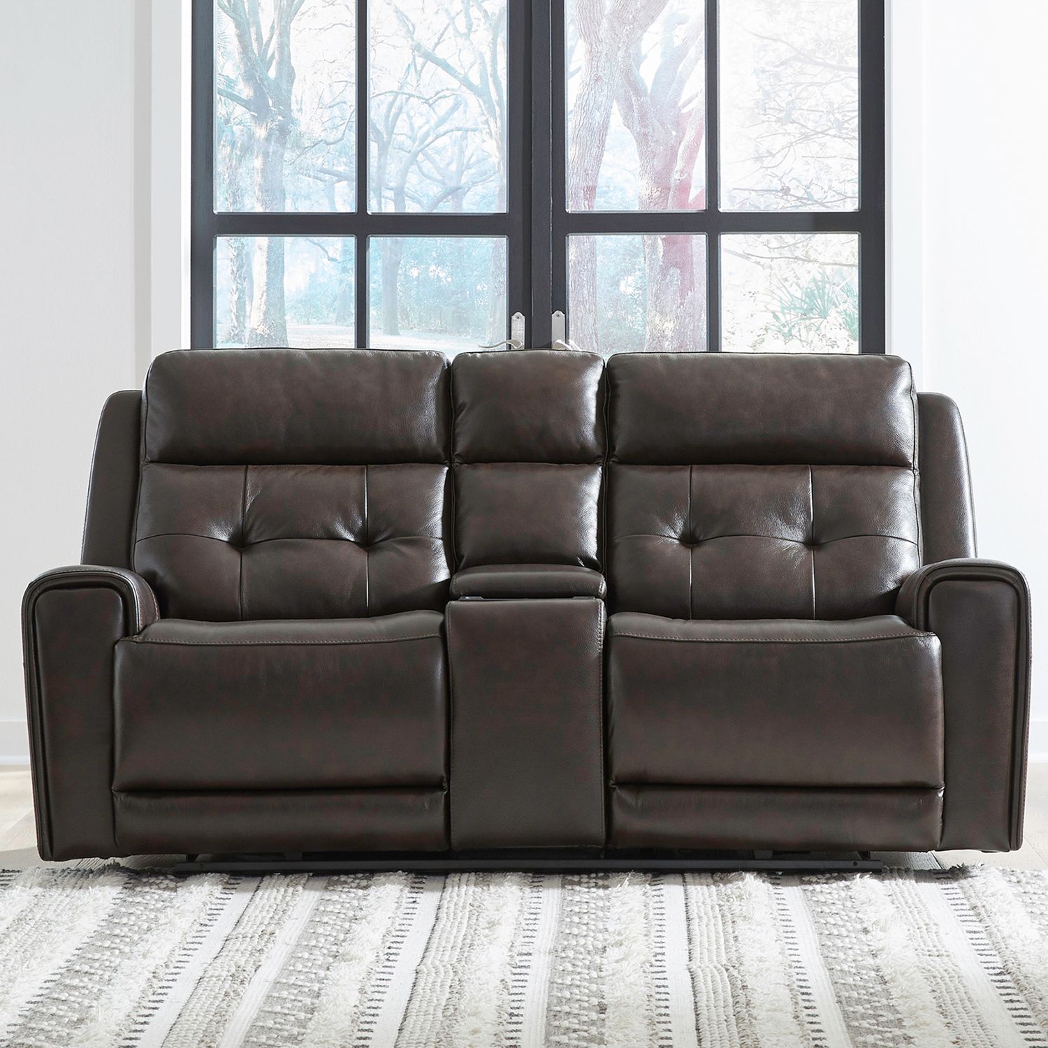 Carrington Leather Power Reclining Loveseat with Console & USB Chargers