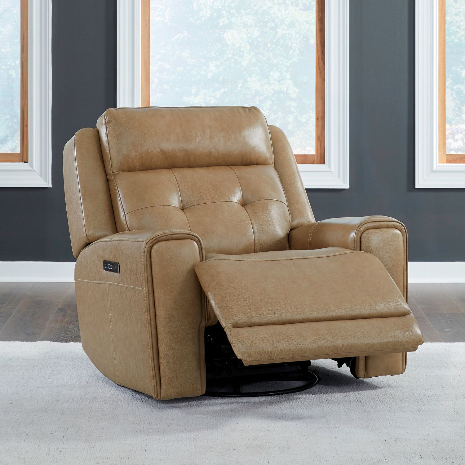 Carrington Leather Swivel Power Recliner with USB & Power Lumbar